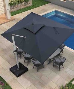 Patio Outdoor Rectangular Umbrella Large Cantilever Windproof Offset Parasol Heavy Duty Sun Umbrella for Garden Deck Pool Patio, Gray 9' X 12'