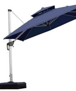 Patio 9 ft Outdoor Square Parasol Large Cantilever Windproof Offset Parasol Heavy Duty Parasol for Garden Deck Pool Patio Navy Blue