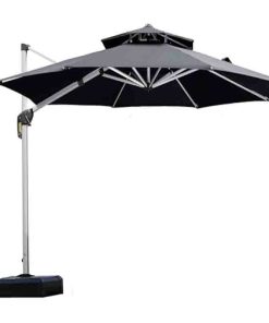 12 Feet Double Top Round Deluxe Patio Umbrella Offset Hanging Umbrella Outdoor Market Umbrella Garden Umbrella, Grey