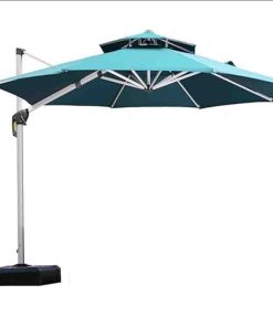 12 Feet Double Top Round Deluxe Patio Umbrella Offset Hanging Umbrella Outdoor Market Umbrella Garden Umbrella, Turquoise Blue