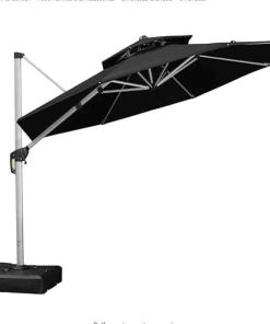 12 Feet Double Top Round Deluxe Patio Umbrella Offset Hanging Umbrella Outdoor Market Umbrella Garden Umbrella, Black